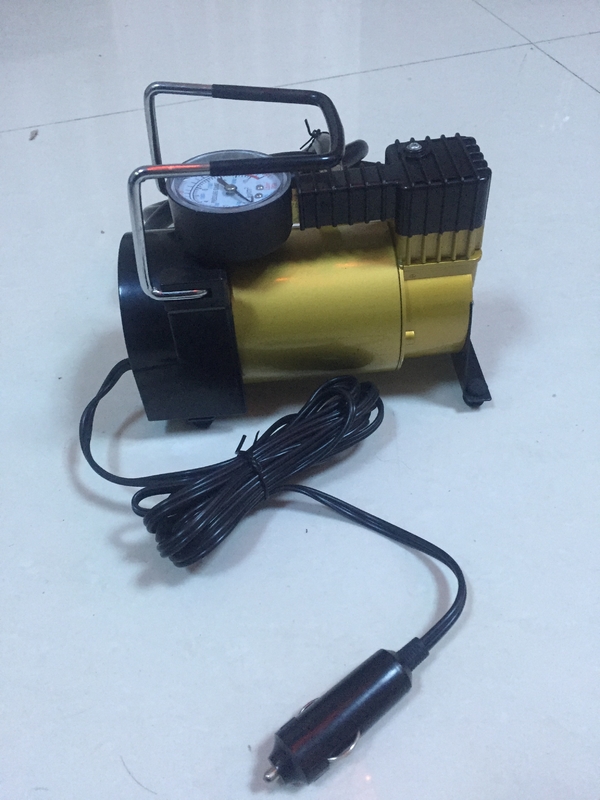 Silver And Yellow Car Tyre Pressure Pump Heavy Duty Power 12 Volt