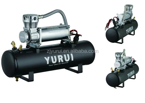 Black Durable 12v Air Suspension Compressor With Tank Heavy Duty For Car
