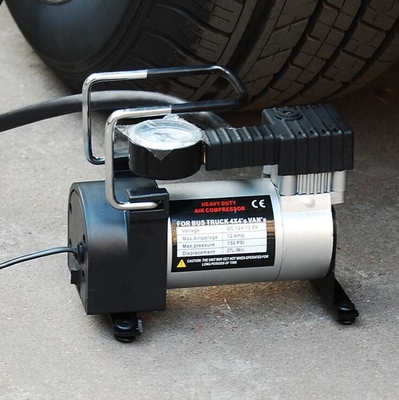12v Metal Portable Air Compressor For Car Black Silver Color Single Cylinder
