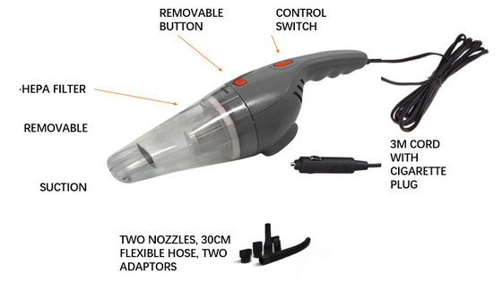 DC12V Portable Car Vacuum Cleaner HEPA Filter With One Year Warranty