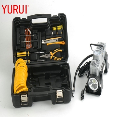 DC12v Double Cylinder Metal Car  Tire Inflator With LED Light And Tool Box